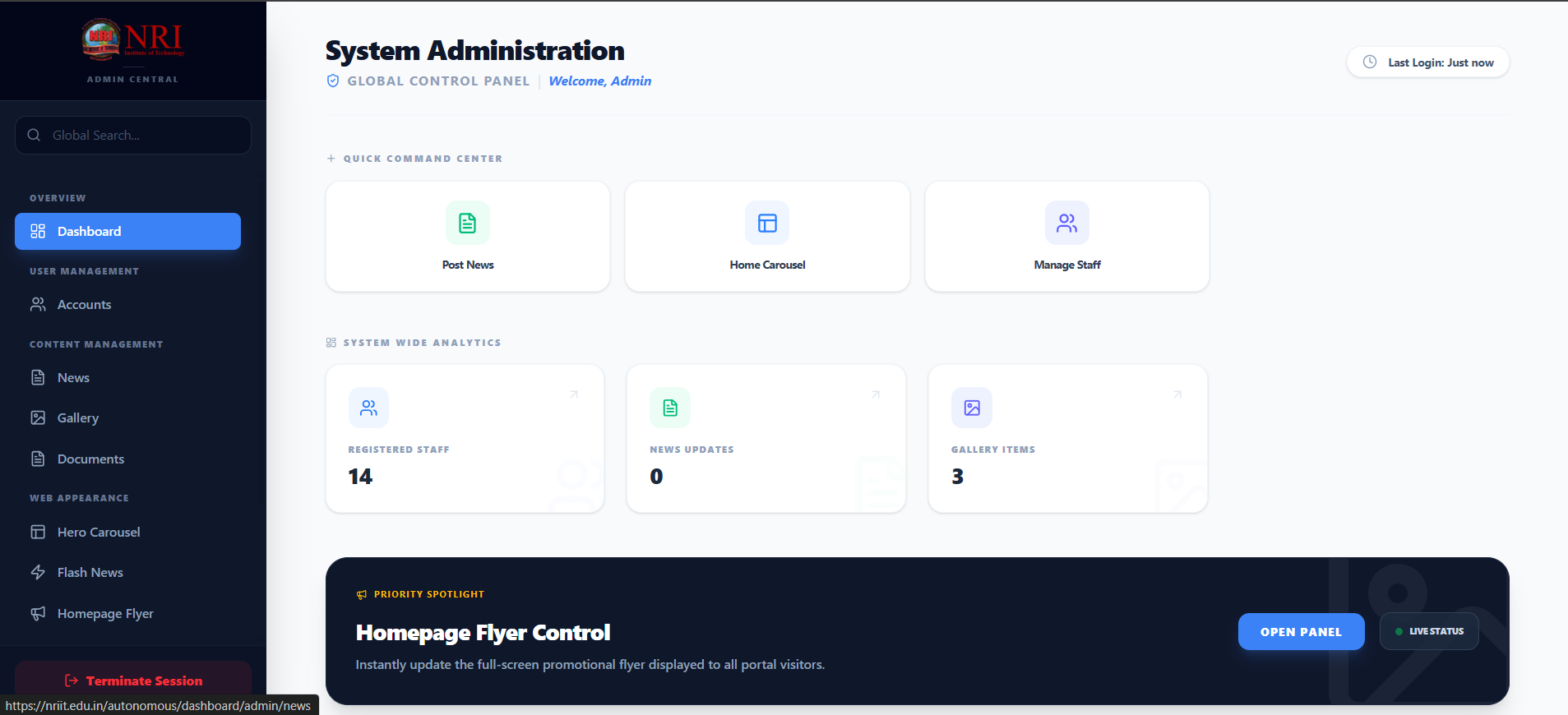 College Website Management System Screenshot 3