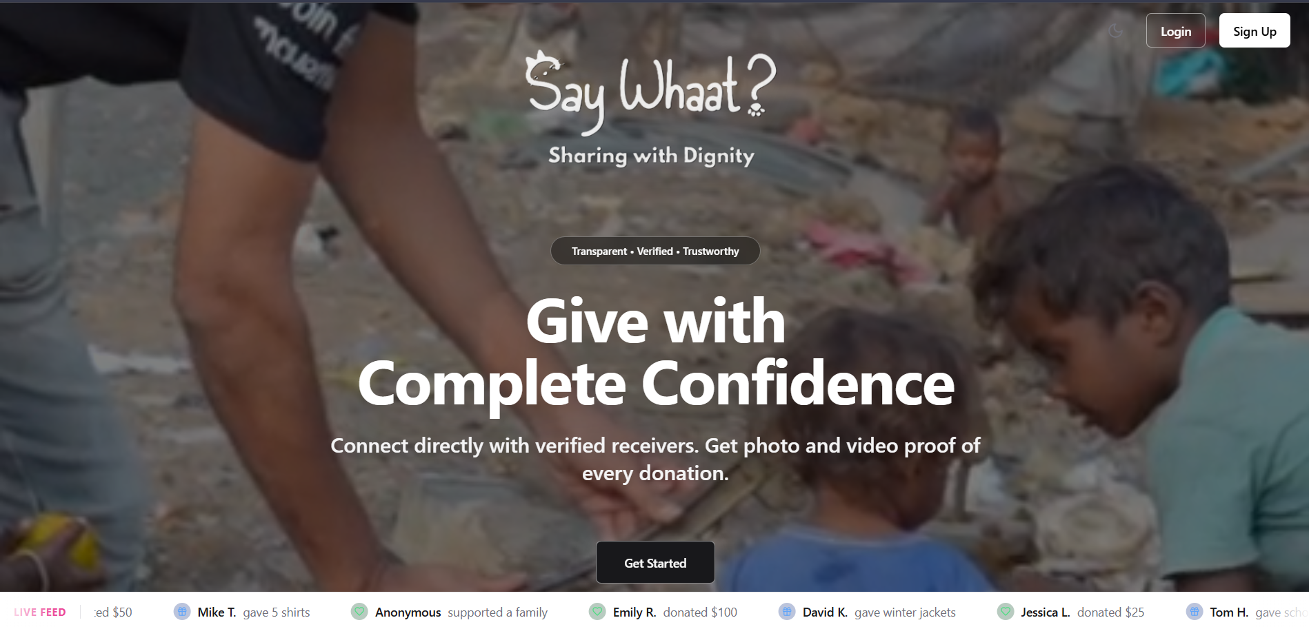 Say Whaat Donation Tracking Platform Screenshot 1